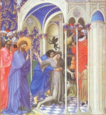 Christus heilt einen Falls&uuml;chtigen.
Miniatur aus dem Stundenbuch des Duc de Berry