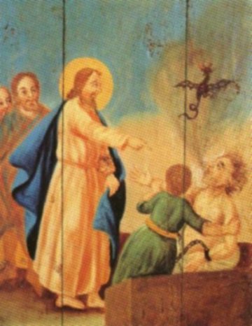 Christus heilt einen Falls&uuml;chtigen.
Tafelbild um 1750
